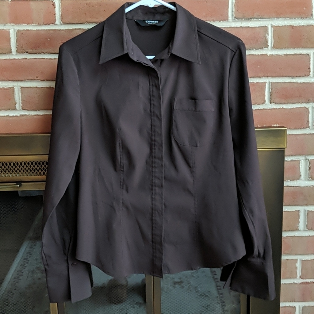 Express Chocolate Brown Button Down Blouse - image 1